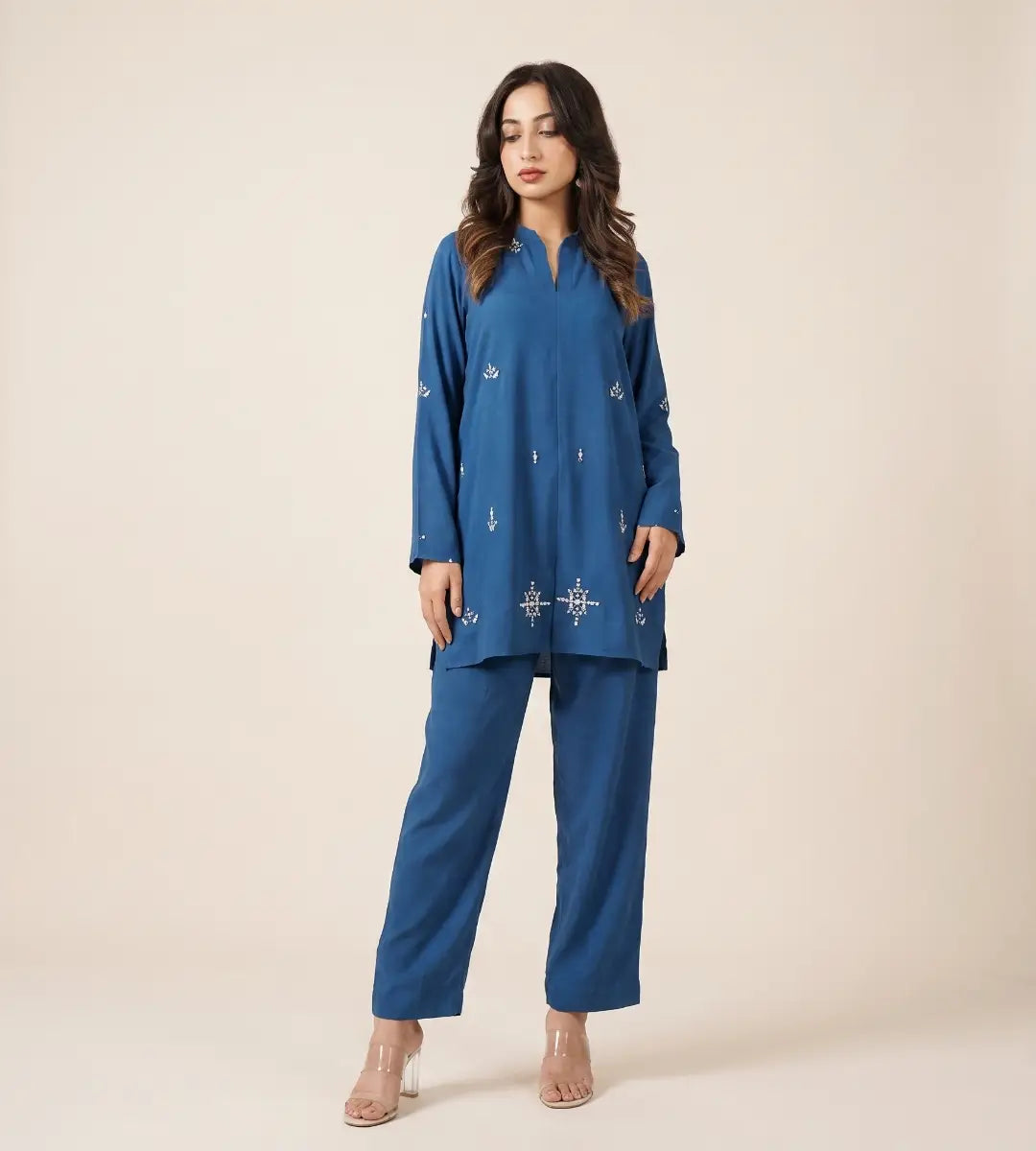 Hand Embellished Textured Iron Free Fabric Co-Ord Set By Winara