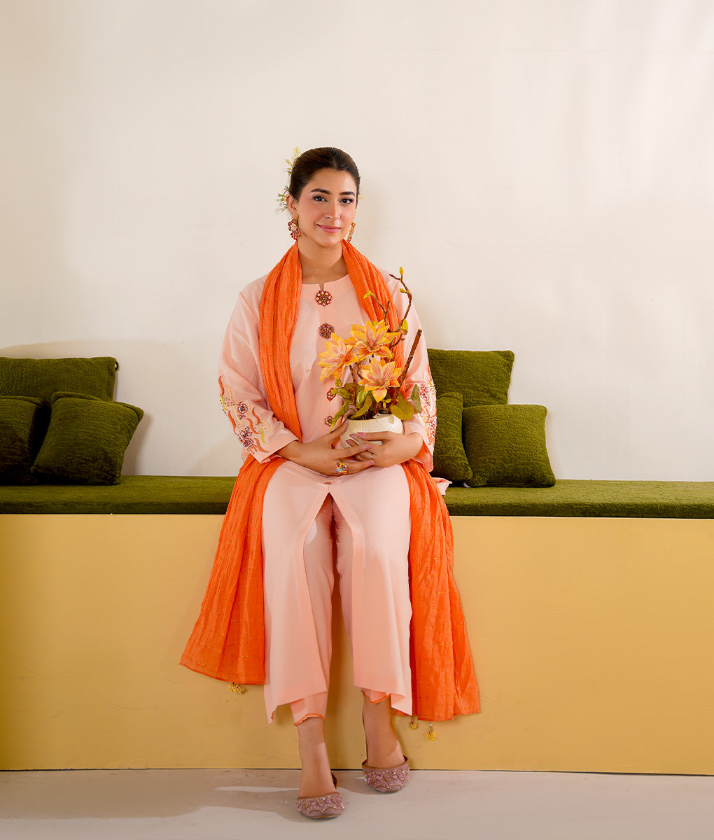 Embroidered Textured Fabric Iron-Free Suit by Winara