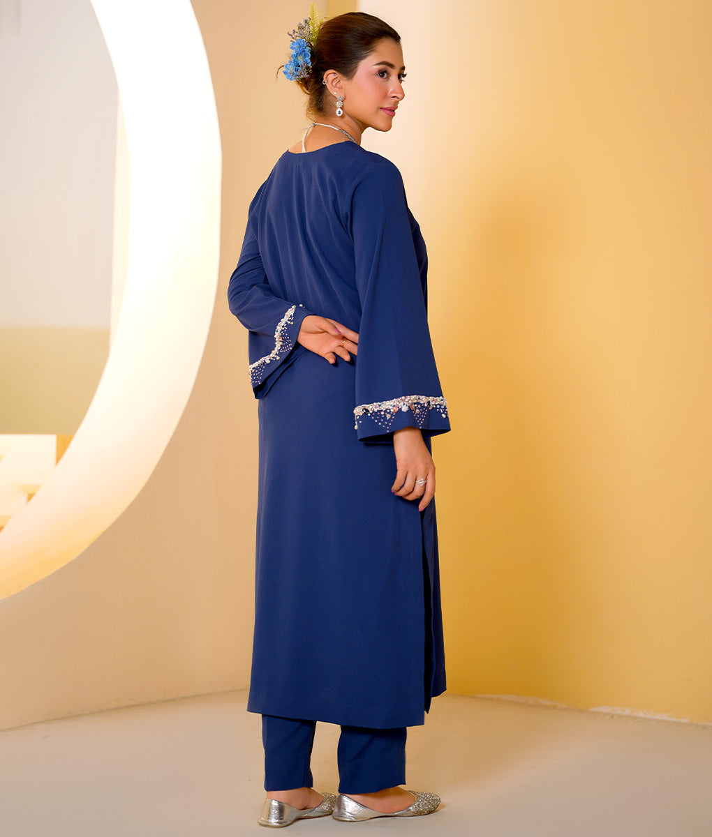 2 Piece Indigo Blue Embroidered Suit By Winara