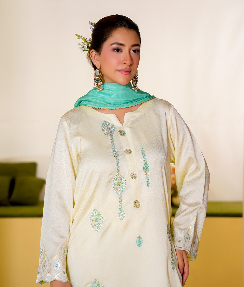 3 Piece Off-White Embroidered Suit By Winara