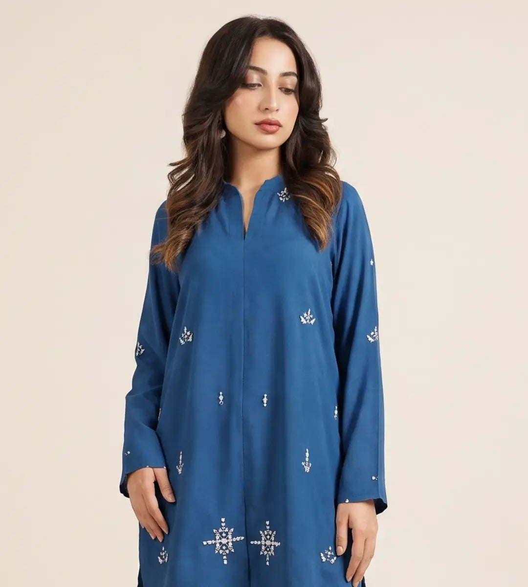 Hand Embellished Textured Iron Free Fabric Co-Ord Set By Winara