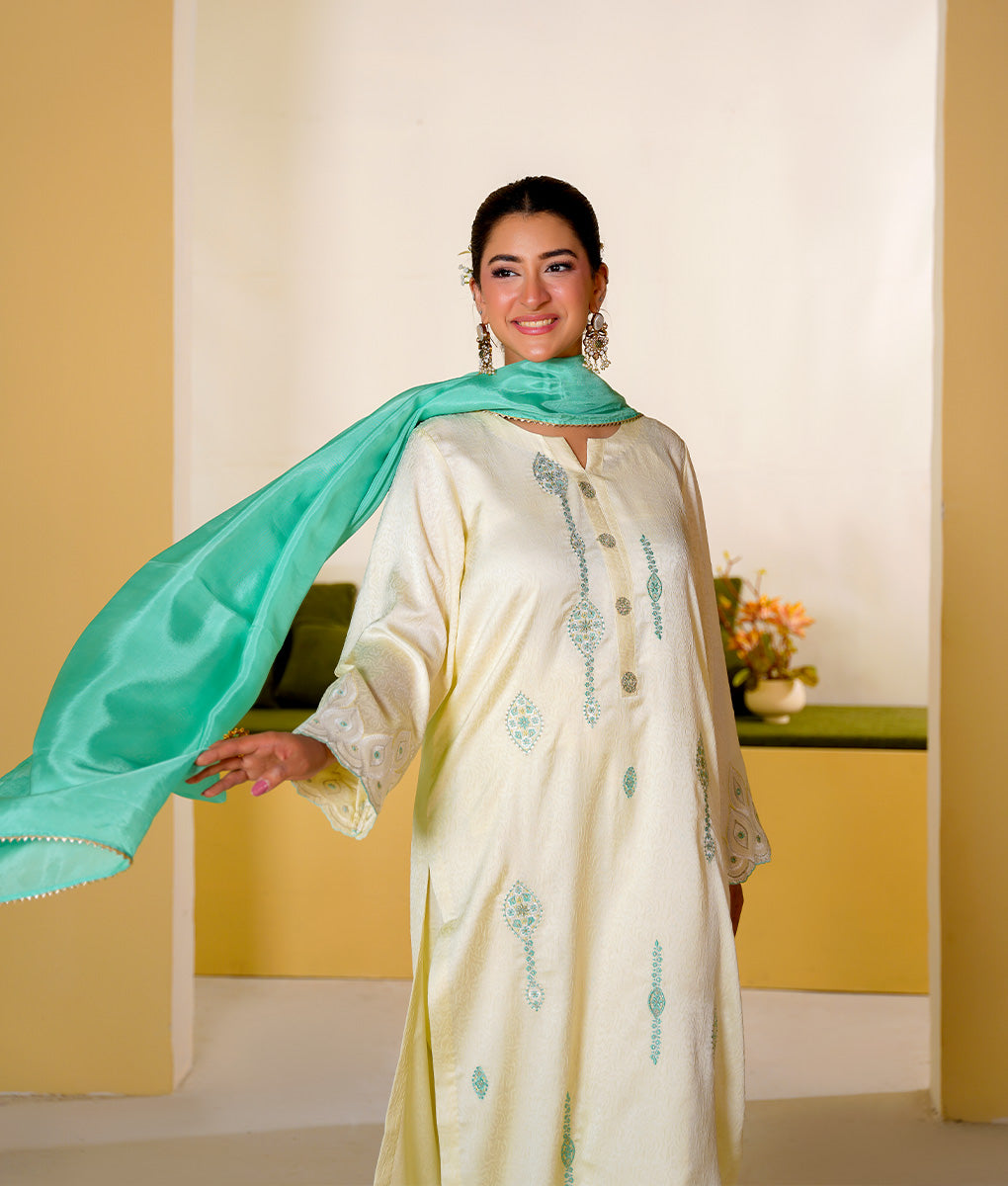 3 Piece Off-White Embroidered Suit By Winara