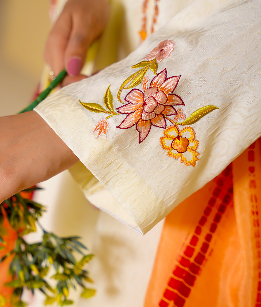 3 Piece Off-White Embroidered Suit By Winara