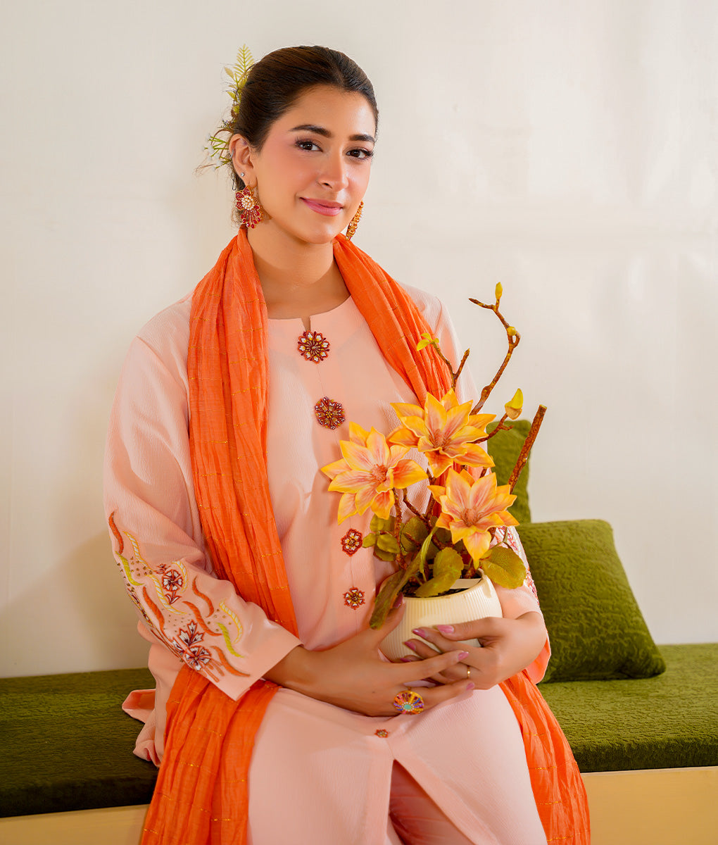 Embroidered Textured Fabric Iron-Free Suit by Winara