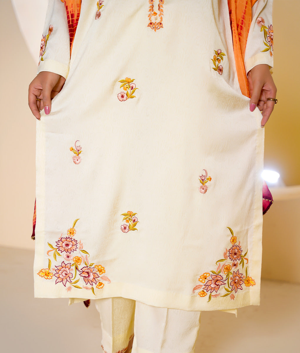 3 Piece Off-White Embroidered Suit By Winara