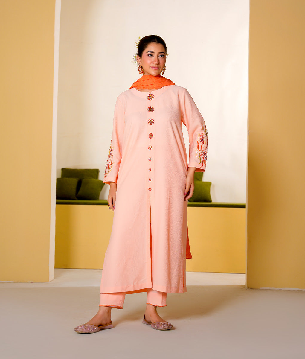 Embroidered Textured Fabric Iron-Free Suit by Winara