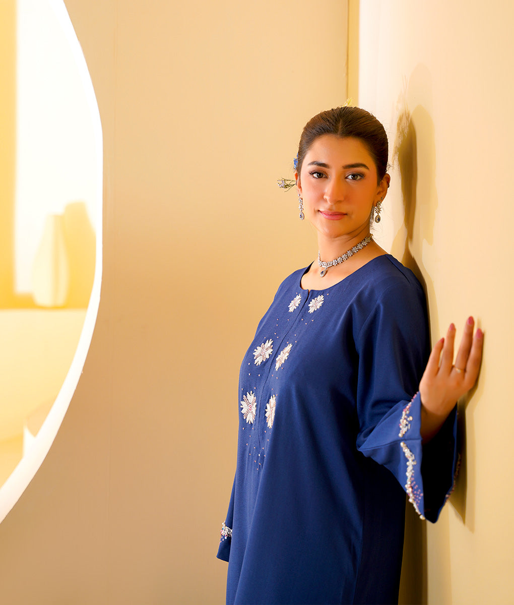 2 Piece Indigo Blue Embroidered Suit By Winara