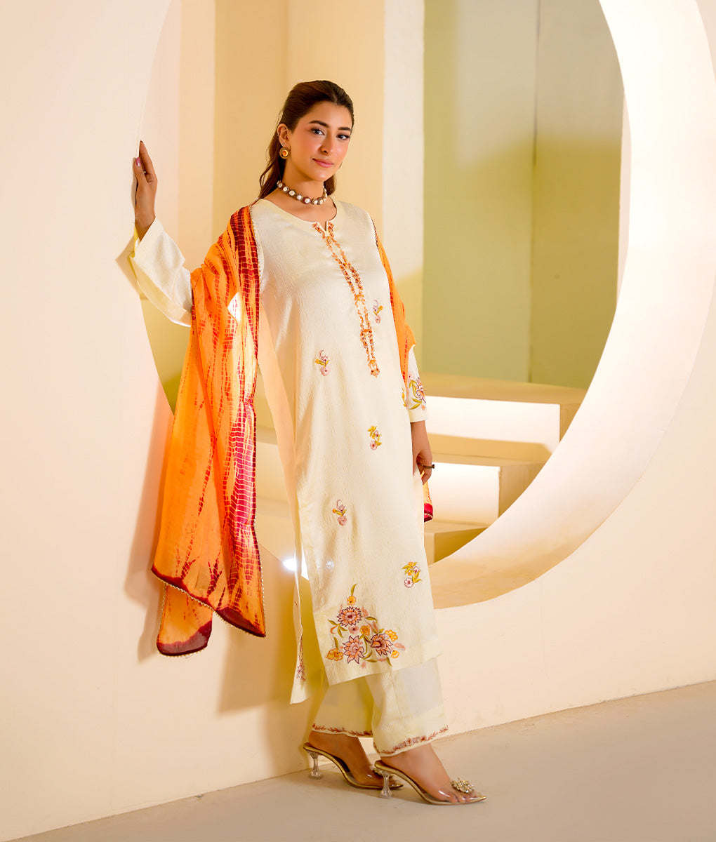 3 Piece Off-White Embroidered Suit By Winara