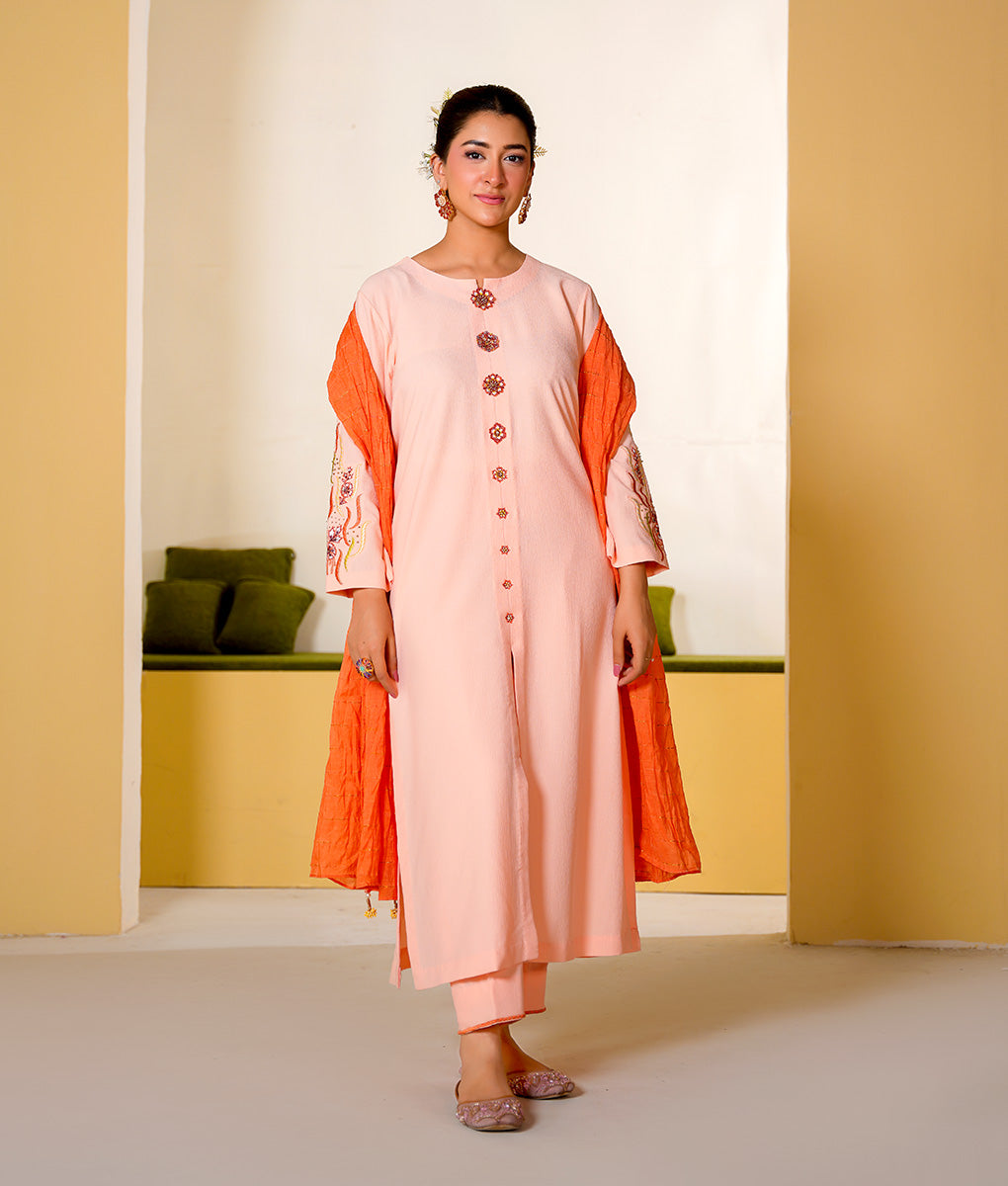 Embroidered Textured Fabric Iron-Free Suit by Winara