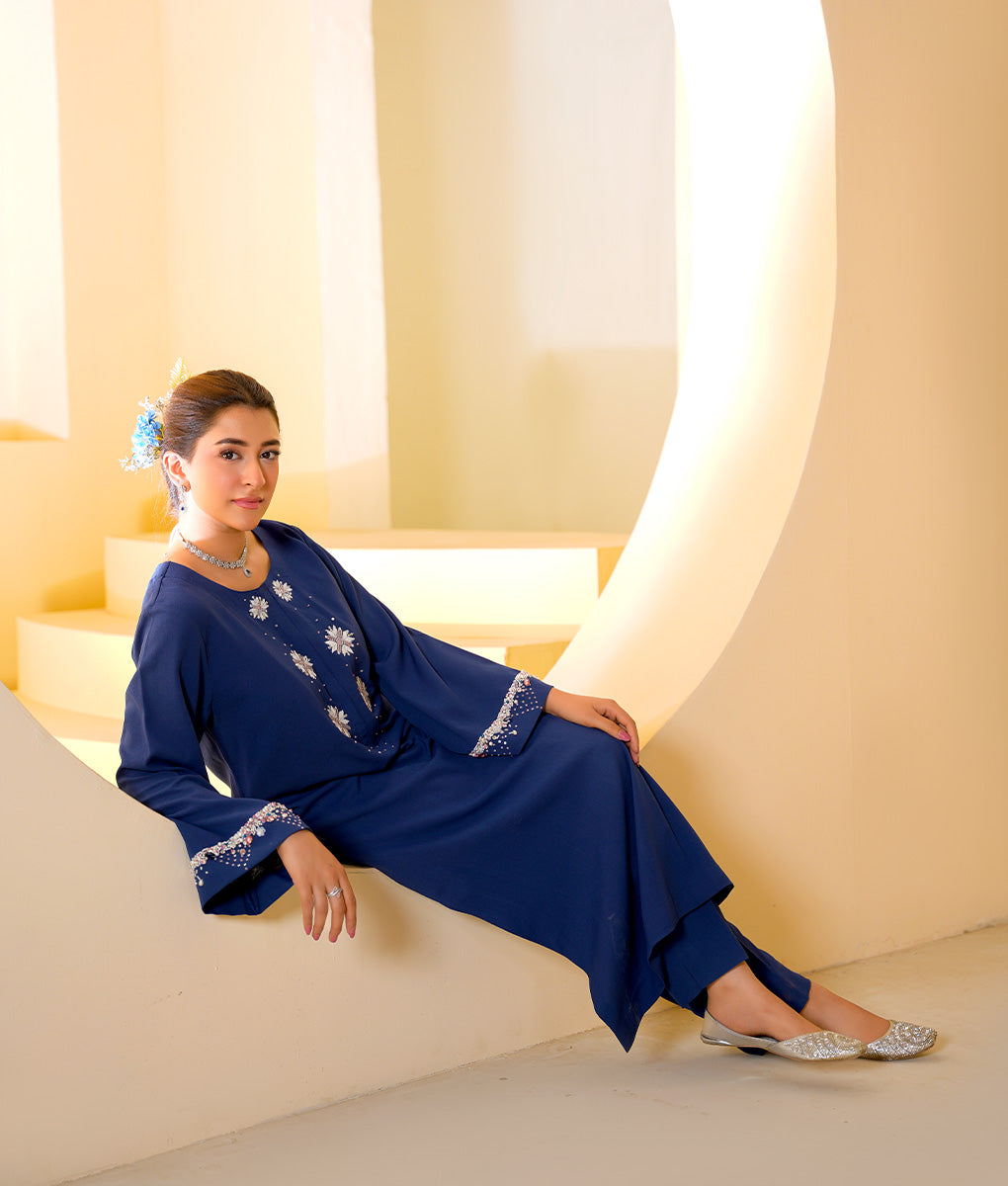 2 Piece Indigo Blue Embroidered Suit By Winara