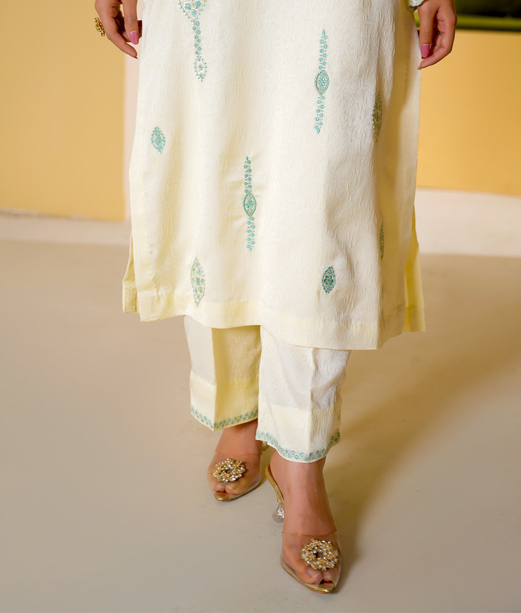 3 Piece Off-White Embroidered Suit By Winara