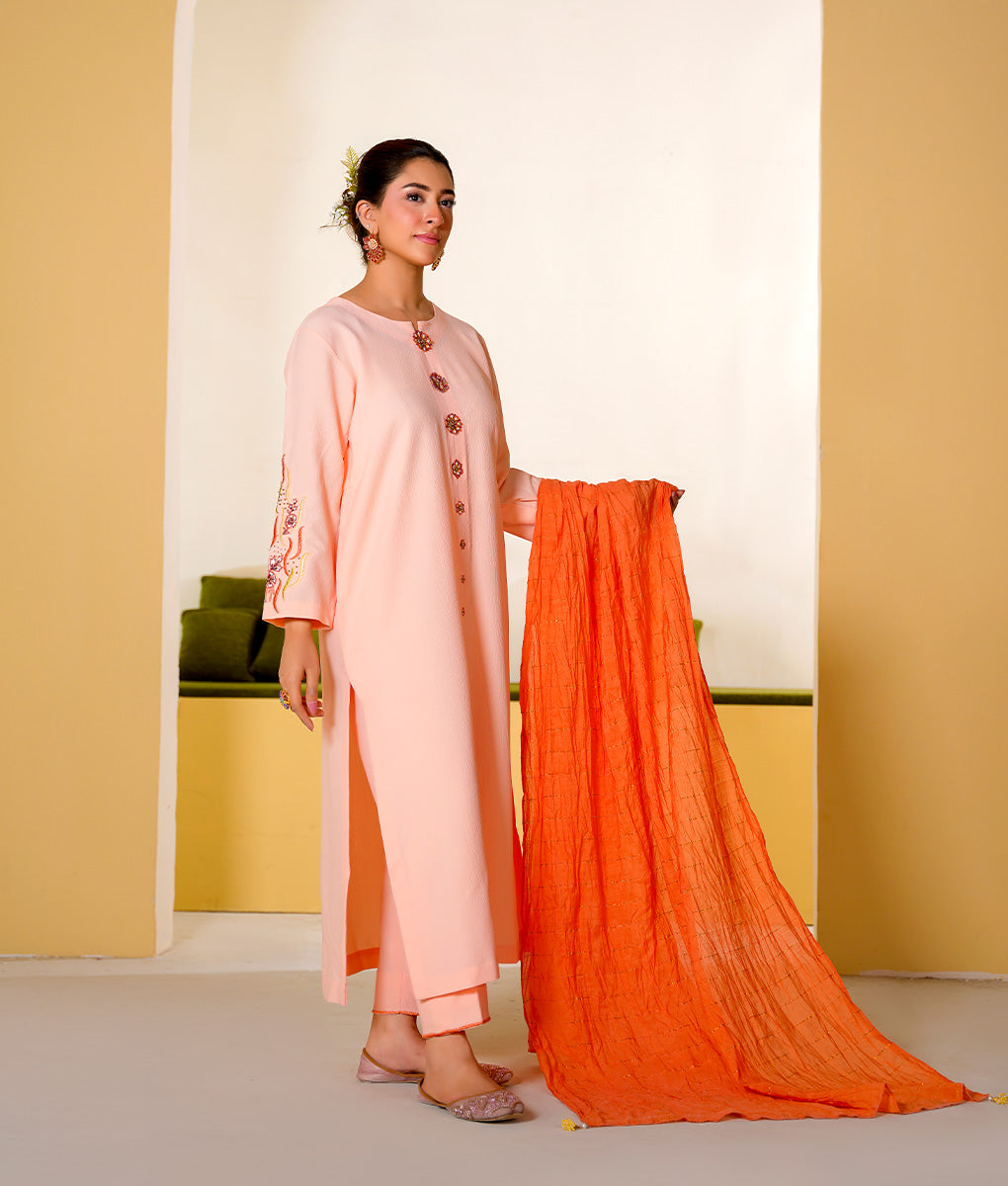 Embroidered Textured Fabric Iron-Free Suit by Winara