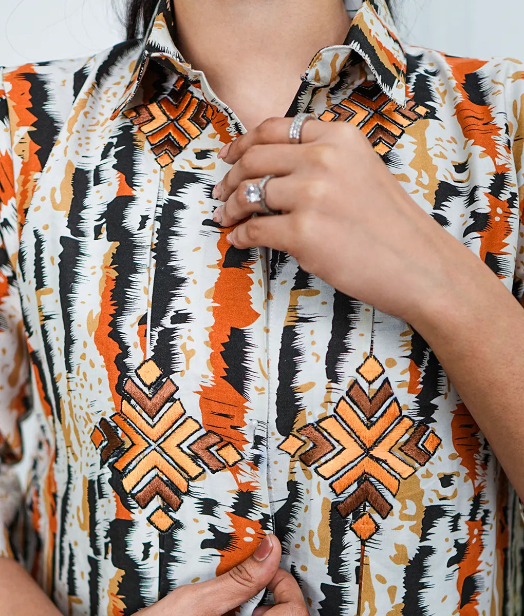 Abstract Printed Suit with Geometric Accents By Winara