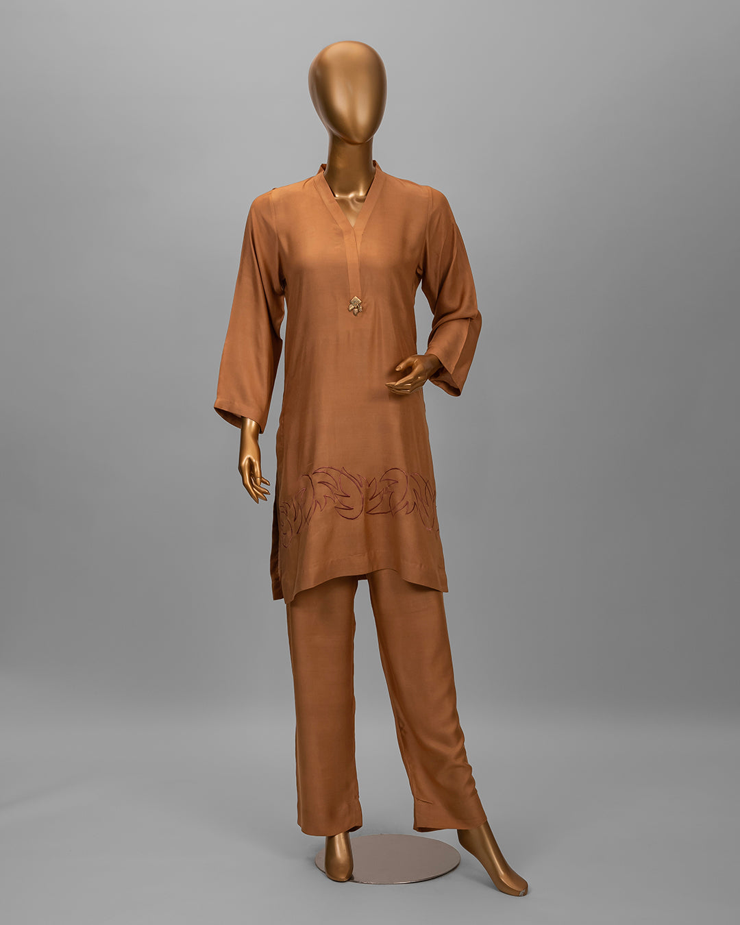 2 Piece Caramel Brown Embroidered Co-Ord Set by Winara