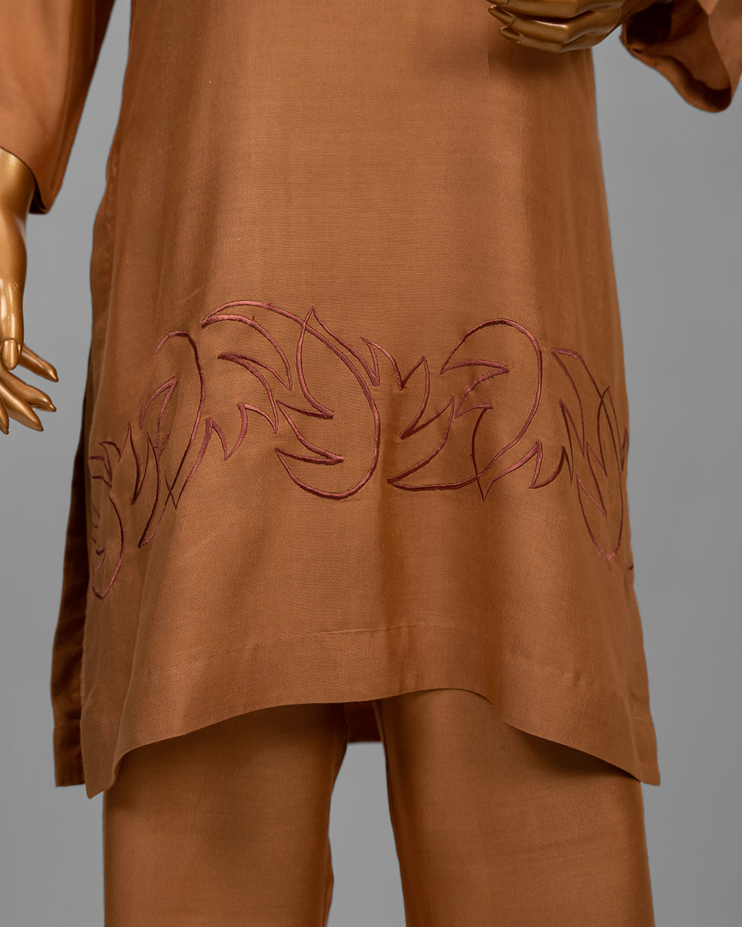 2 Piece Caramel Brown Embroidered Co-Ord Set by Winara