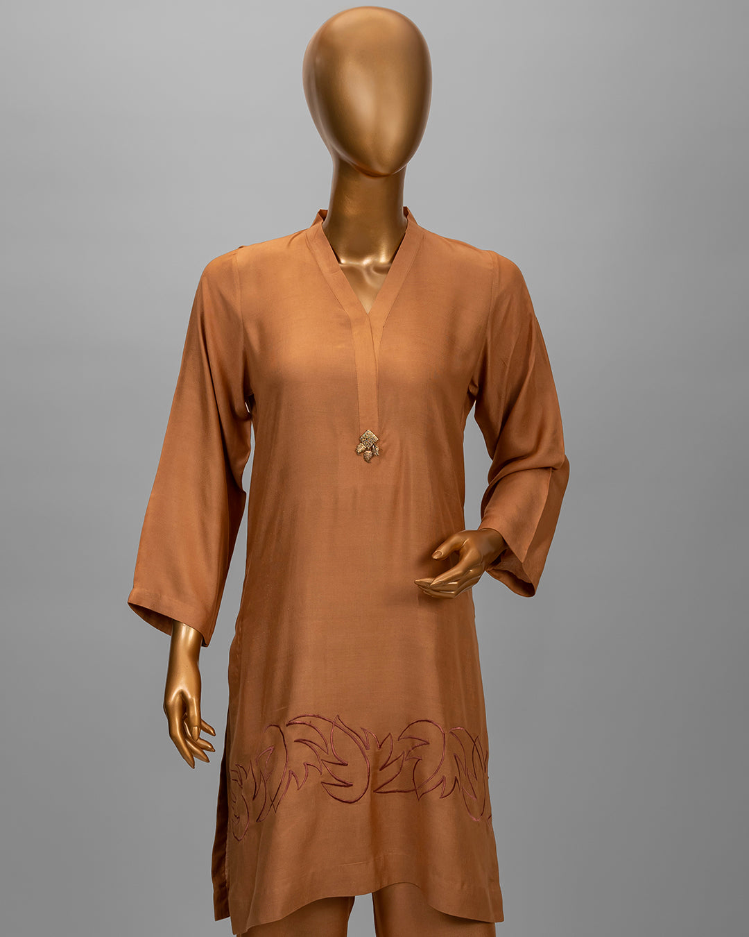 2 Piece Caramel Brown Embroidered Co-Ord Set by Winara