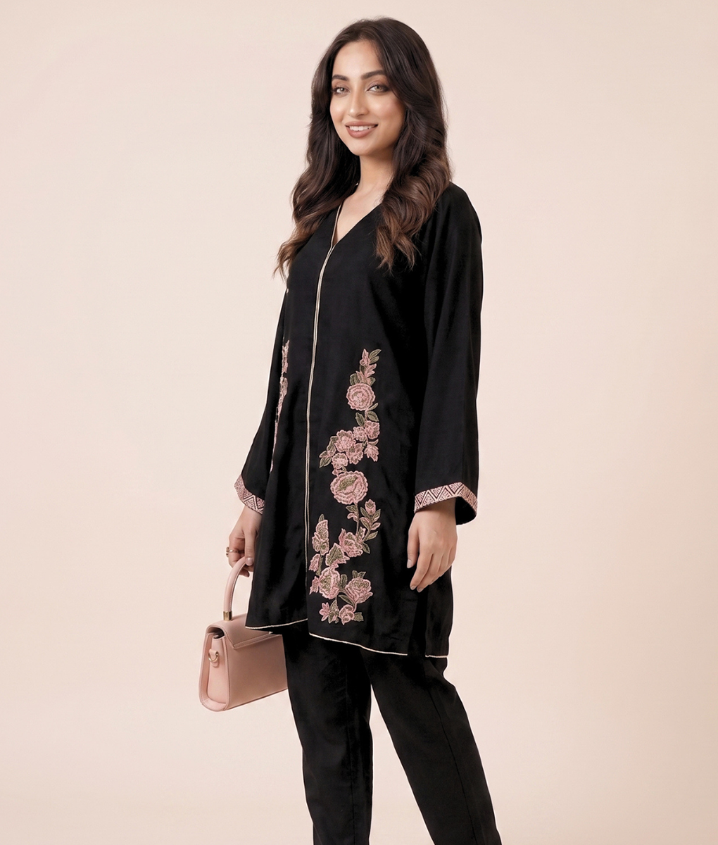 2 Piece Black Embroidered Co-Ord Set By Winara