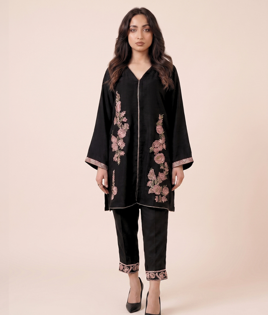 2 Piece Black Embroidered Co-Ord Set By Winara