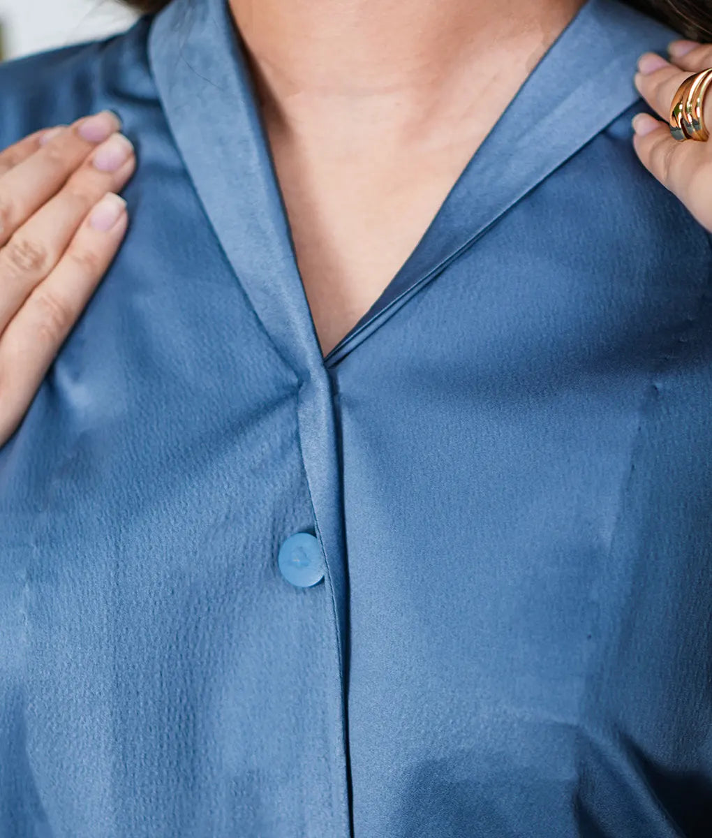 Pink Embroidered Blue Button-Down Suit By Winara