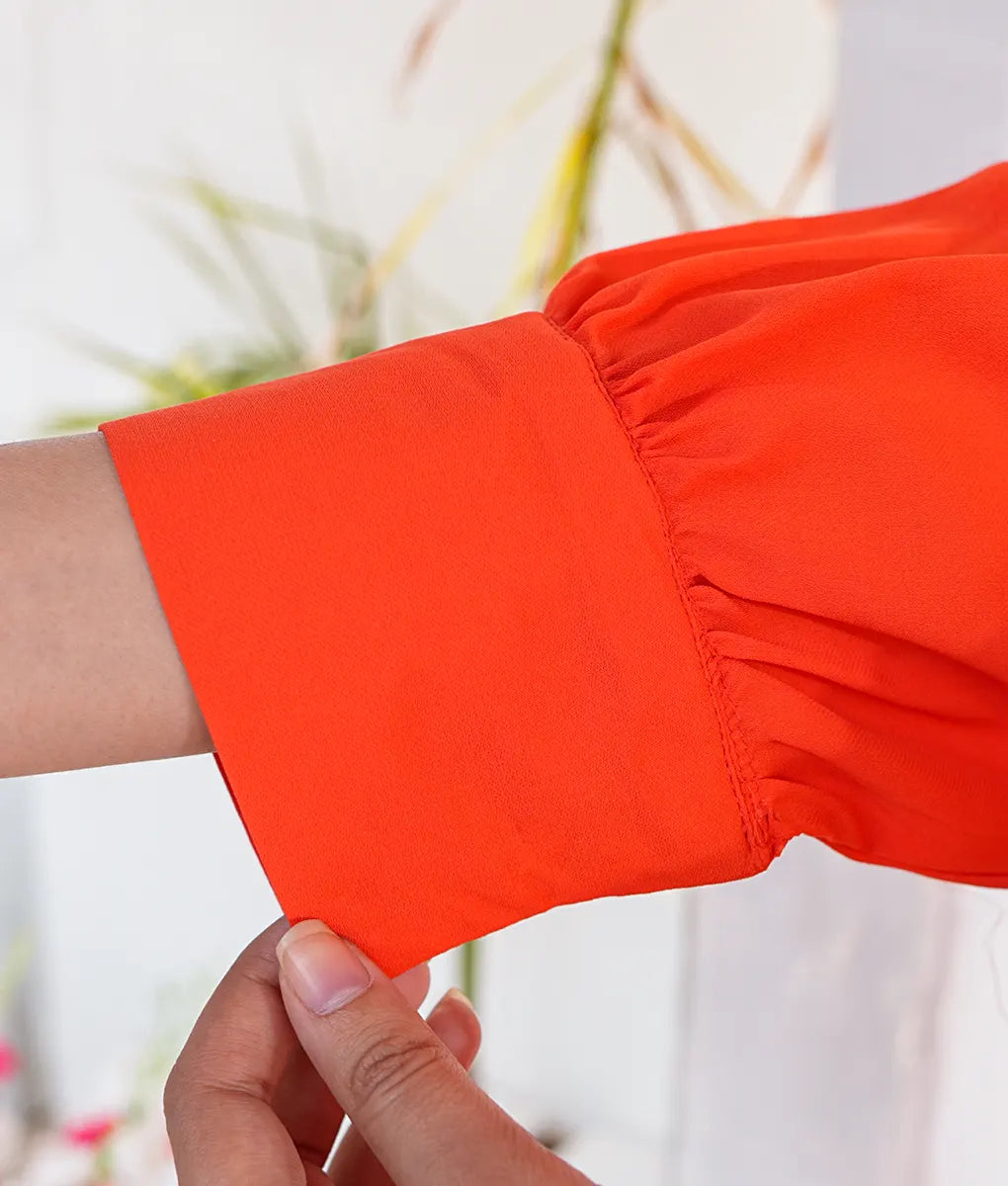 Bright Orange Suit with Floral Buttons By Winara