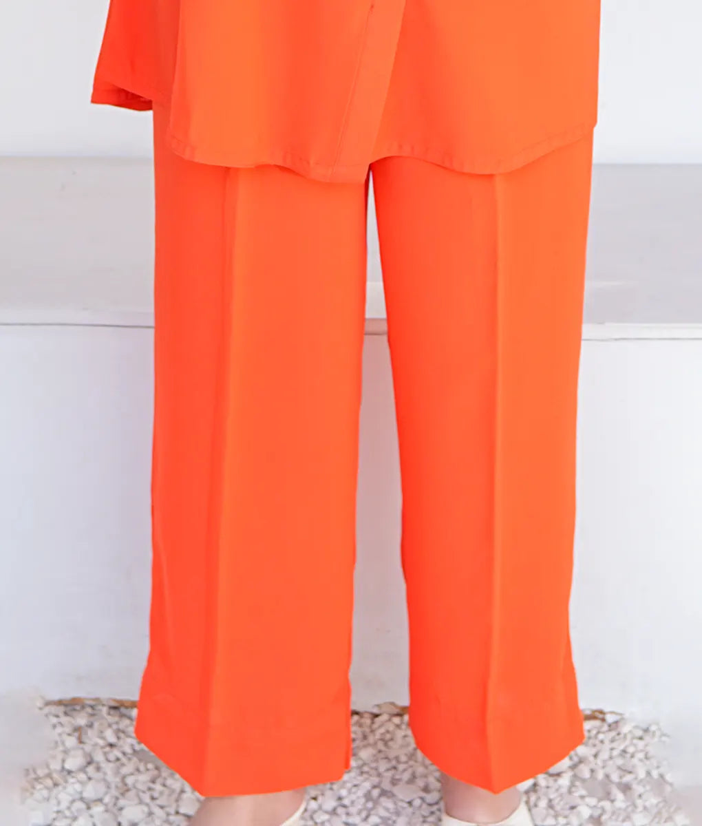Bright Orange Suit with Floral Buttons By Winara