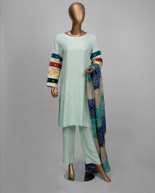 3-Piece Mint Green Embroidered Set  by Winara