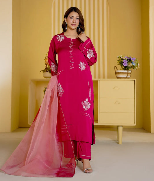 Hand Embroidered Textured Silk Suit By Winara