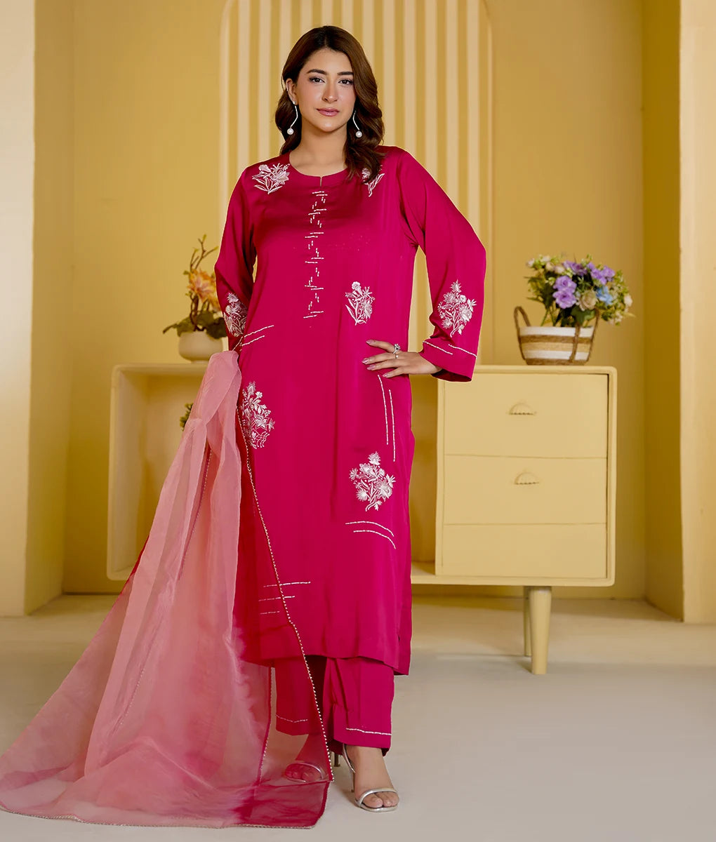 Hand Embroidered Textured Silk Suit By Winara