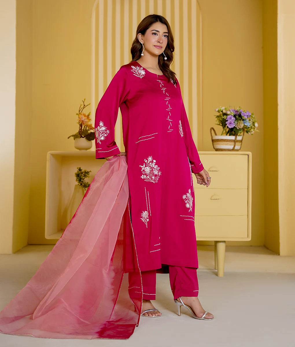 Hand Embroidered Textured Silk Suit By Winara