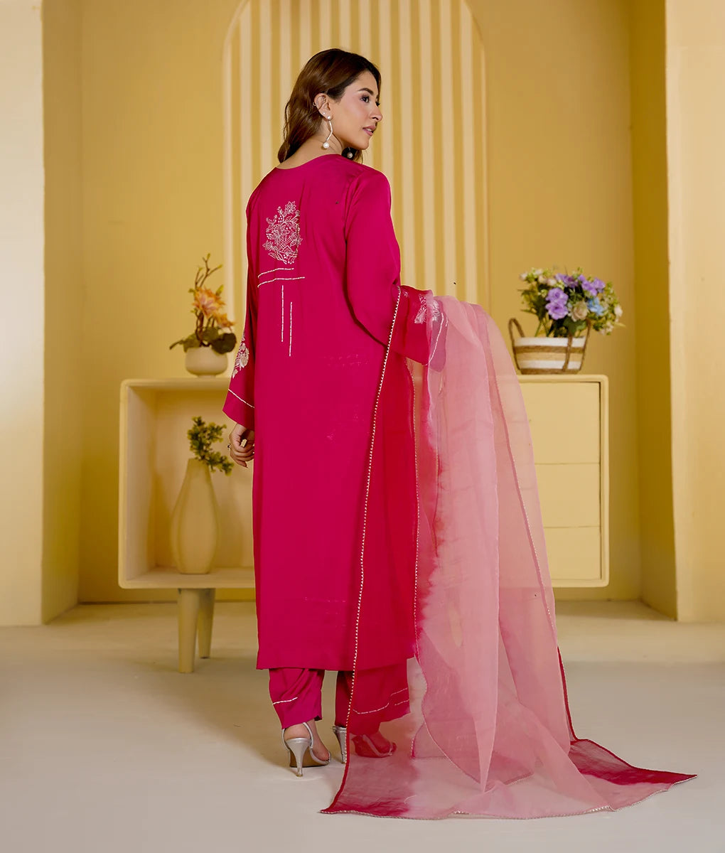 Hand Embroidered Textured Silk Suit By Winara