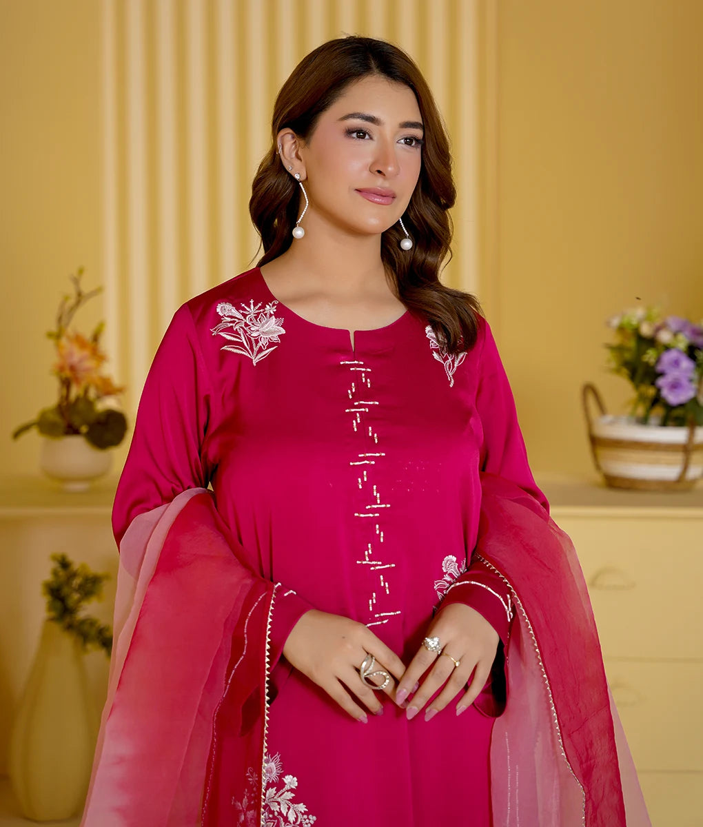 Hand Embroidered Textured Silk Suit By Winara