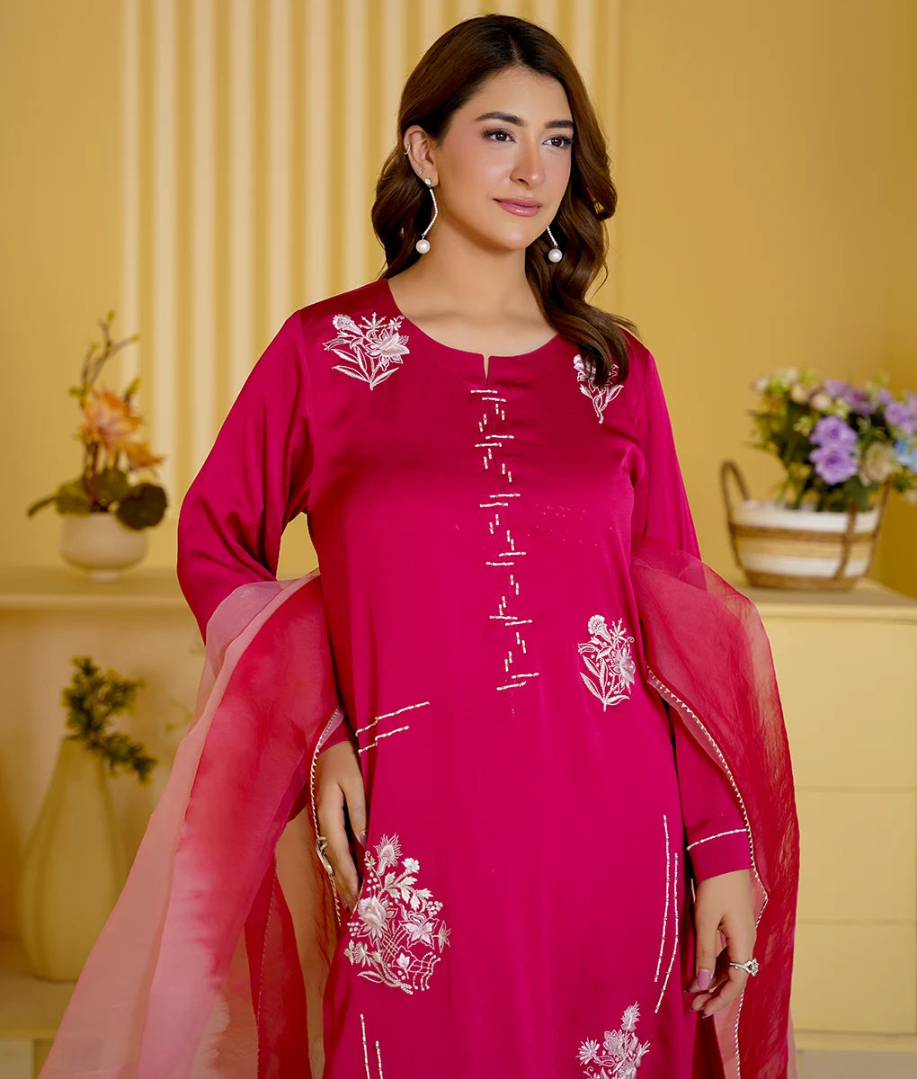Hand Embroidered Textured Silk Suit By Winara
