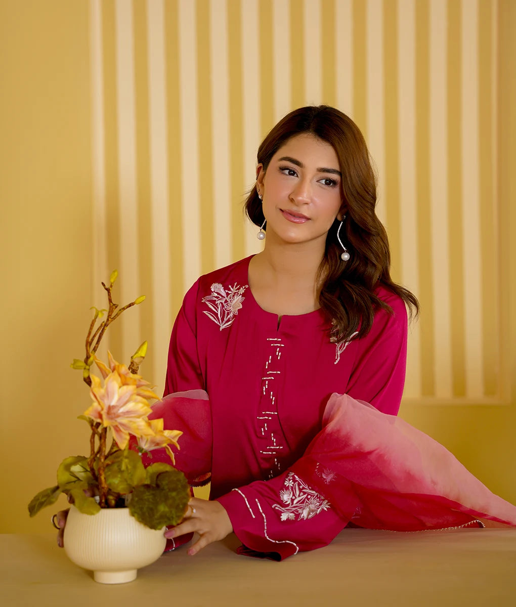 Hand Embroidered Textured Silk Suit By Winara