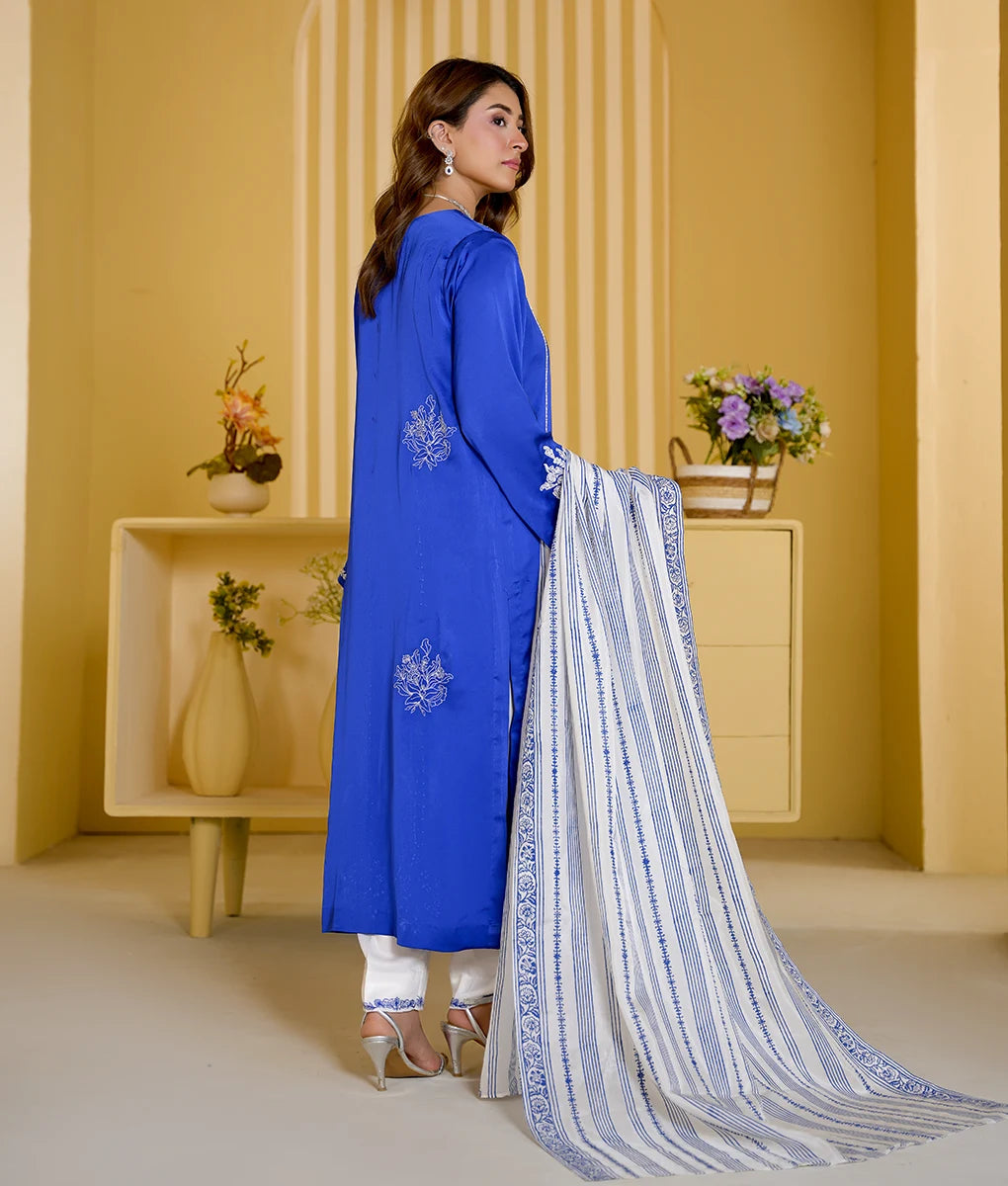 3 Piece Royal Blue Embroidered Suit By Winara