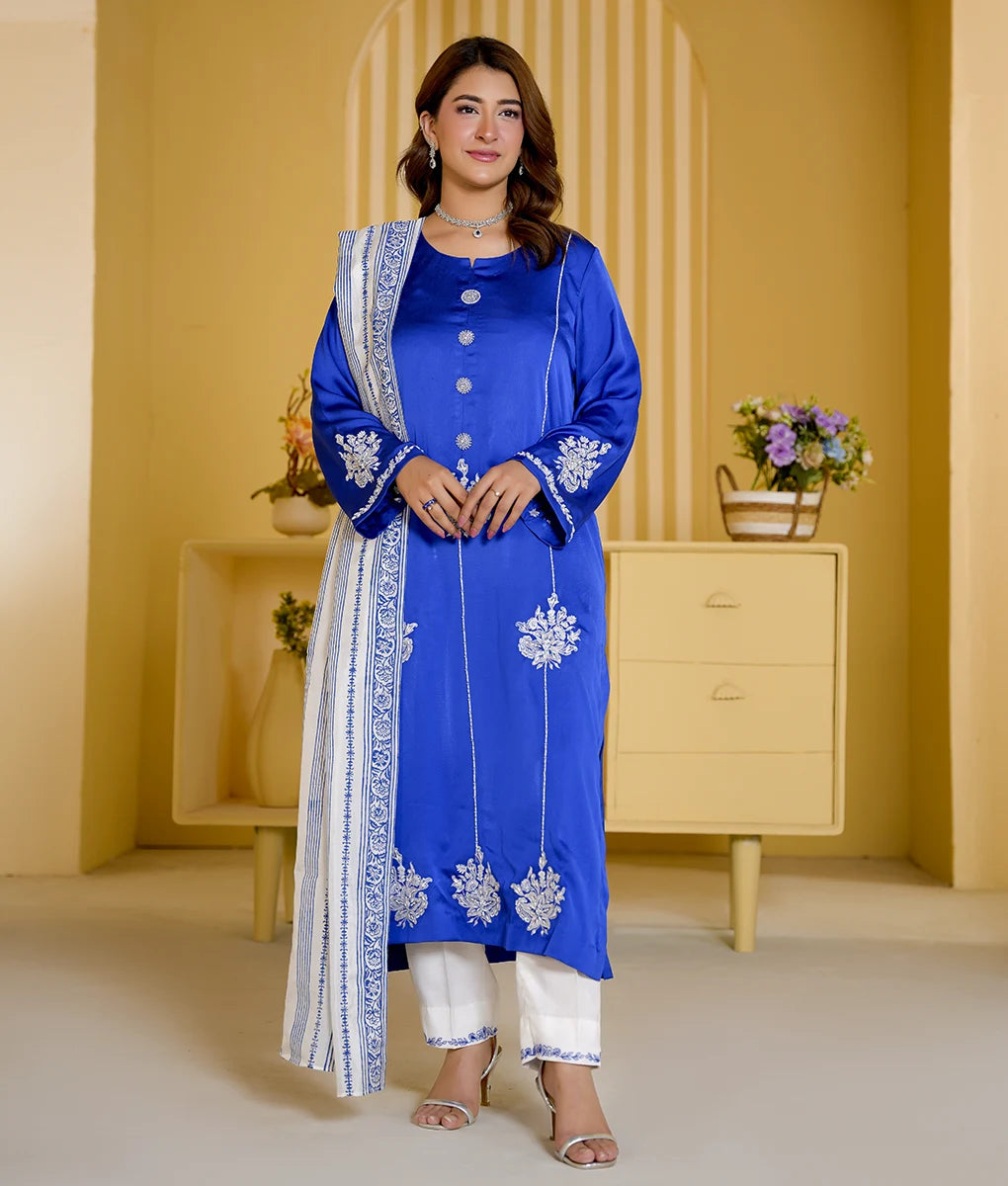 3 Piece Royal Blue Embroidered Suit By Winara