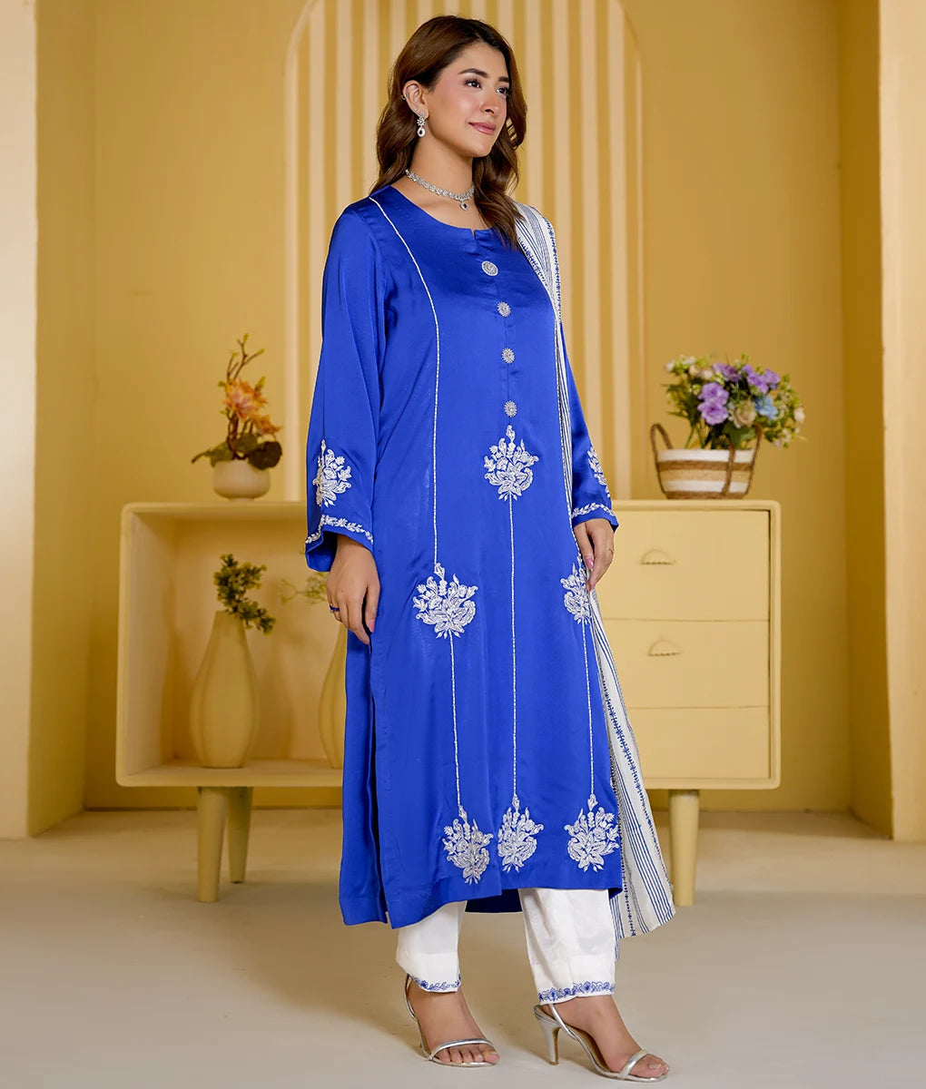 3 Piece Royal Blue Embroidered Suit By Winara