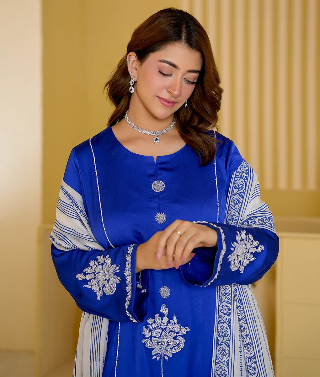 3 Piece Royal Blue Embroidered Suit By Winara