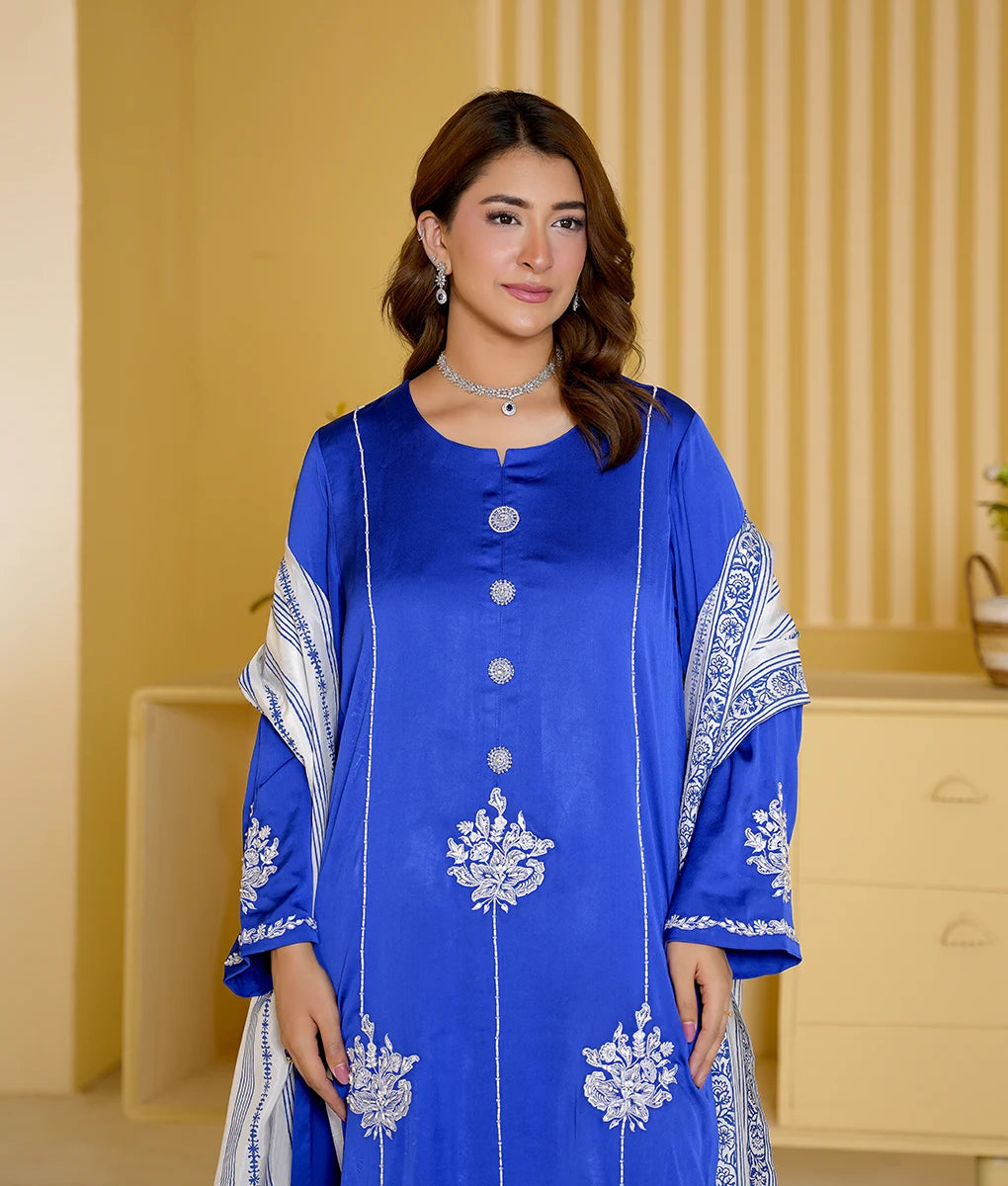 3 Piece Royal Blue Embroidered Suit By Winara