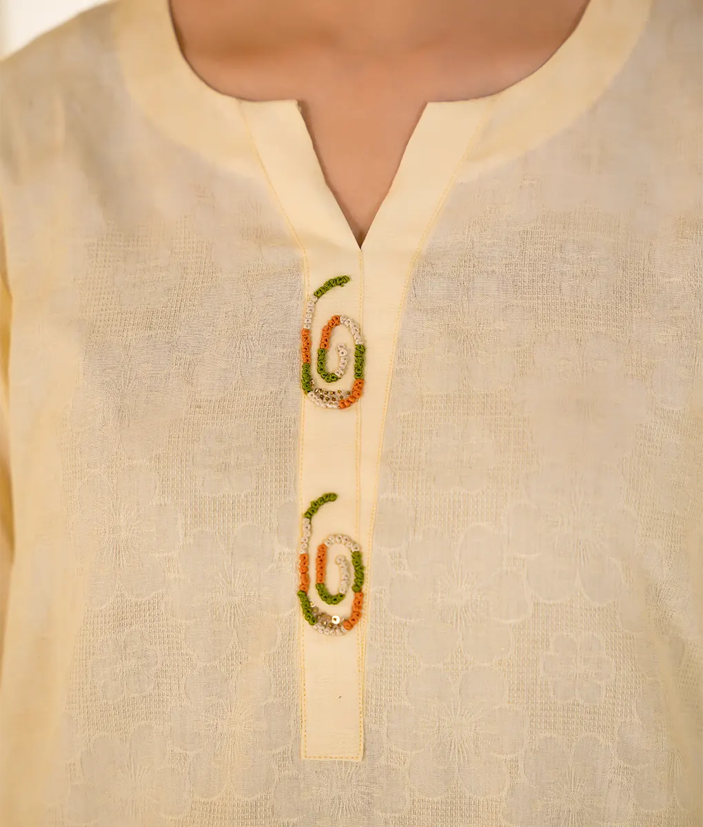 2 Piece Off-White and Green Floral Embroidery Suit By Winara