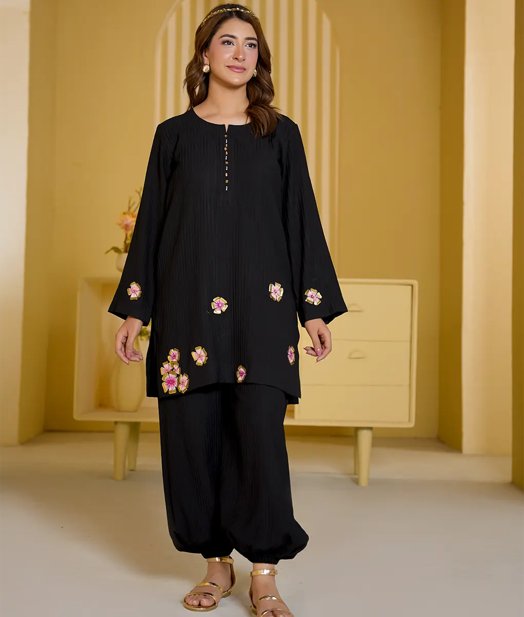 Embroidered Textured Stretchable Co-Ord Set by Winara