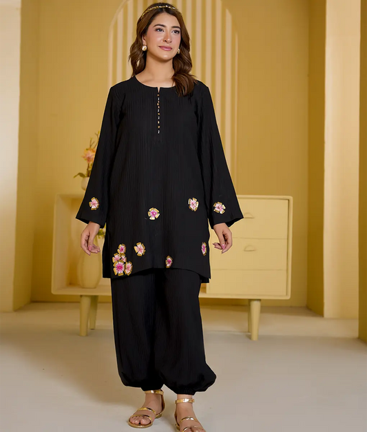 Embroidered Textured Stretchable Co-Ord Set by Winara