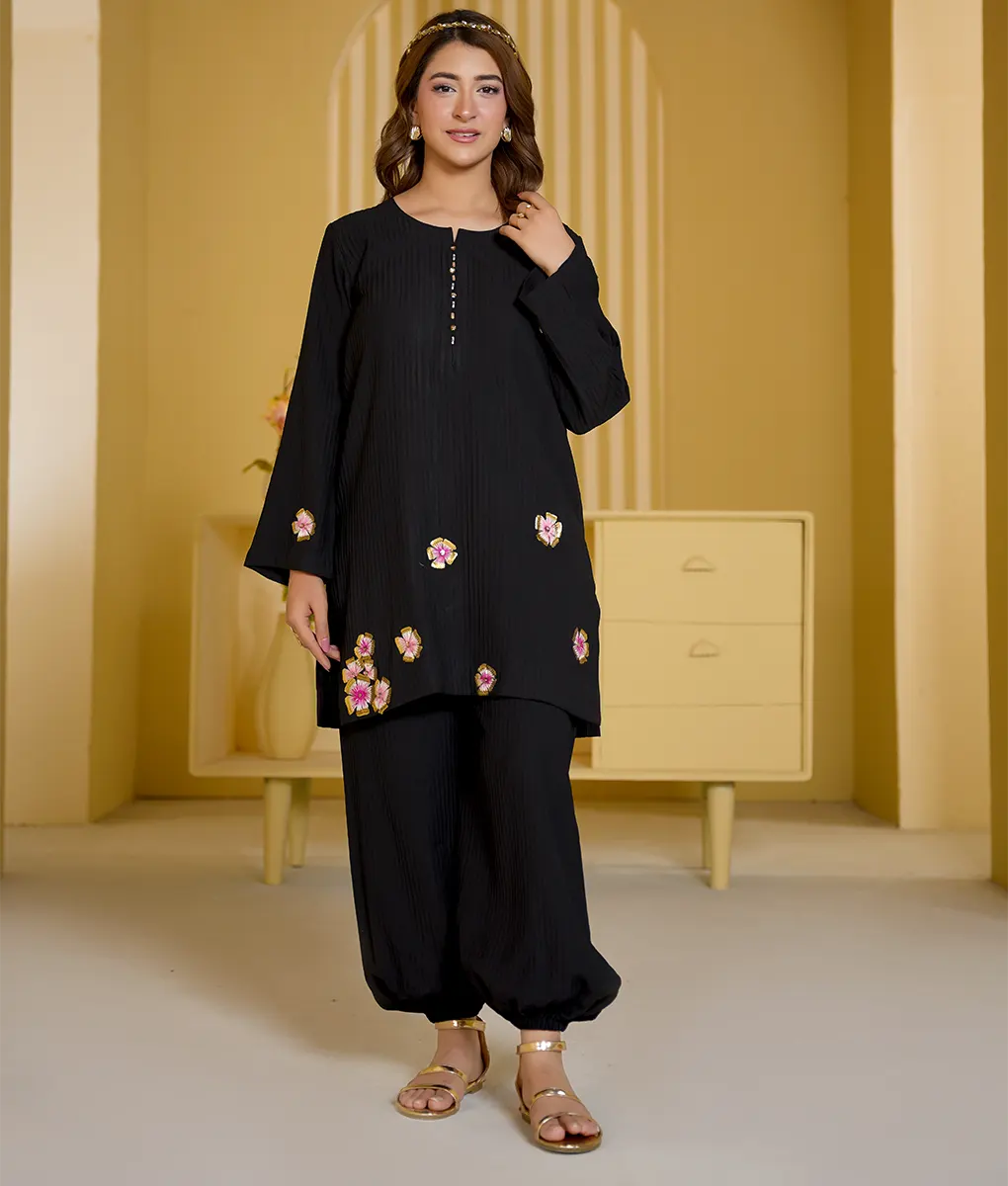 Embroidered Textured Stretchable Co-Ord Set by Winara