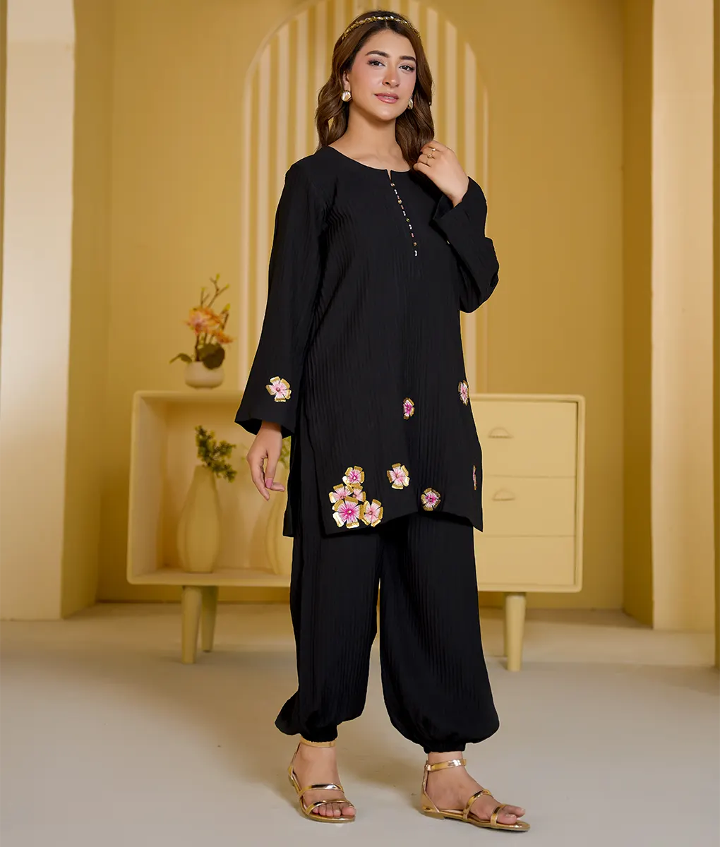 Embroidered Textured Stretchable Co-Ord Set by Winara