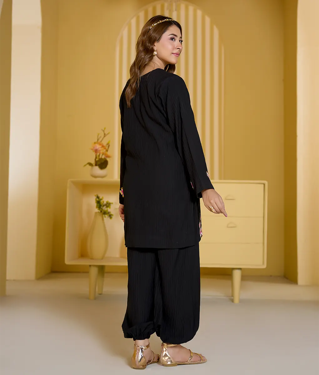 Embroidered Textured Stretchable Co-Ord Set by Winara