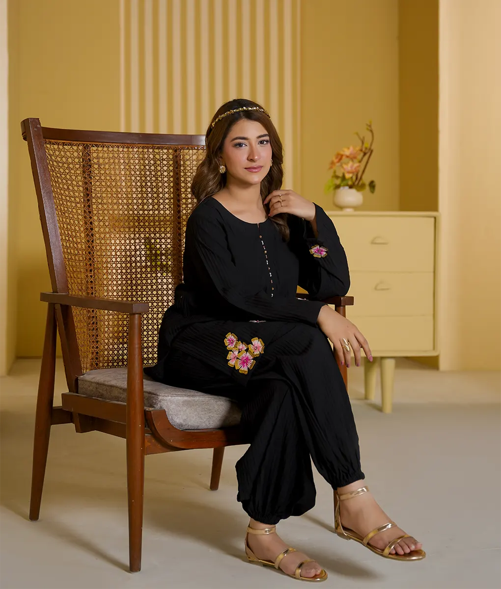 Embroidered Textured Stretchable Co-Ord Set by Winara