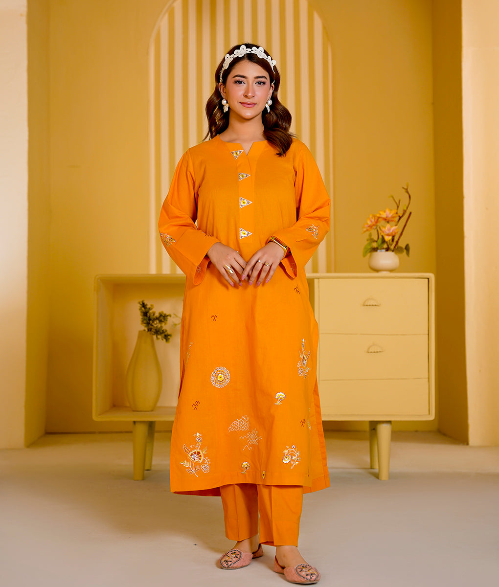 2 Piece Mustard Embroidered Suit By Winara