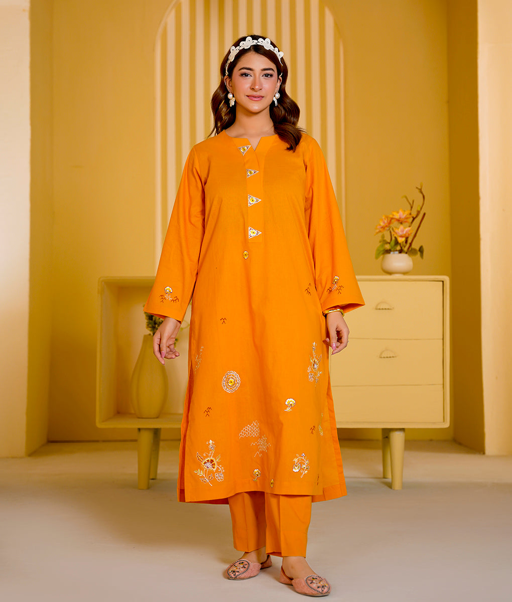 2 Piece Mustard Embroidered Suit By Winara