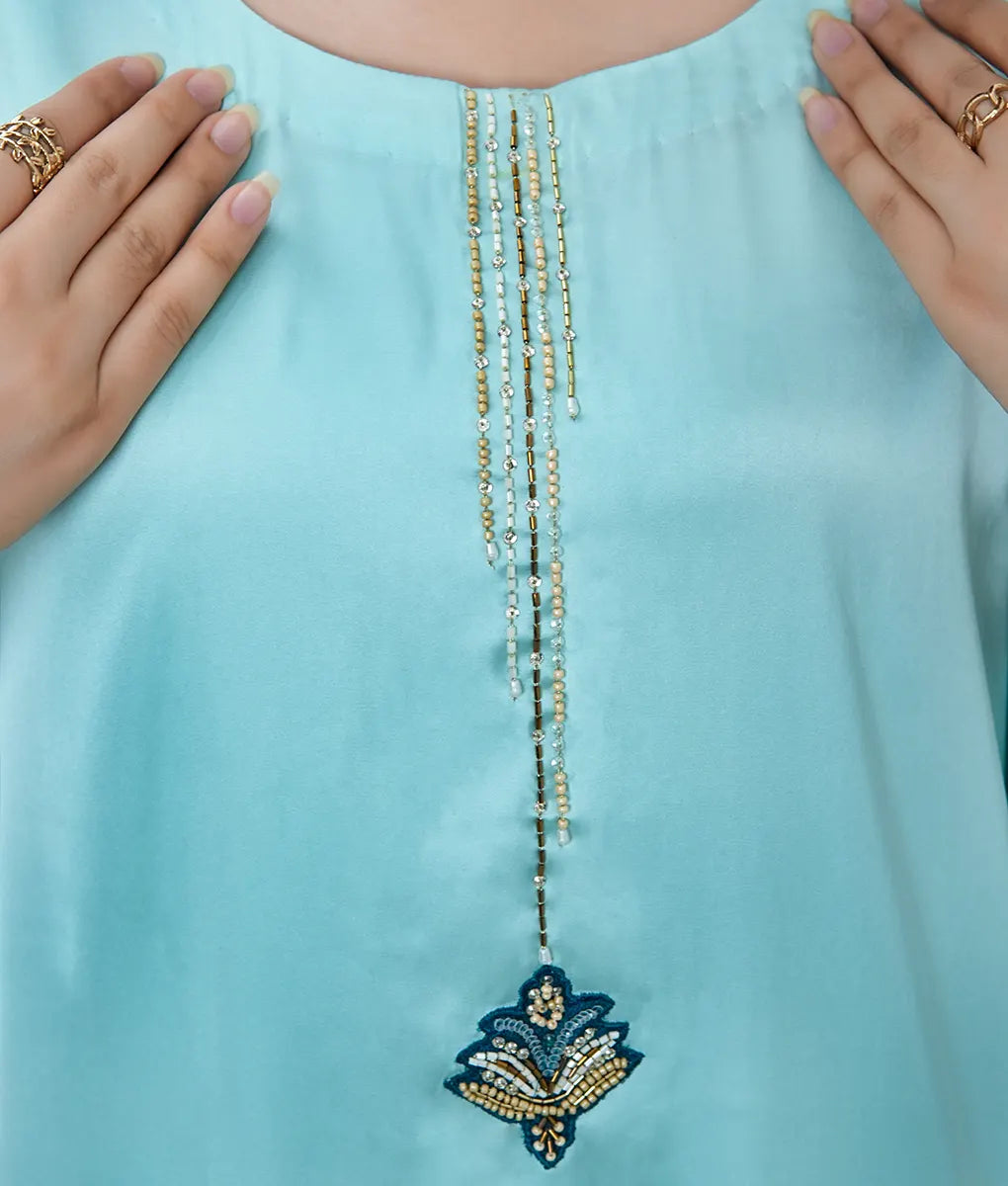 3 Piece Light Green Embroidered Silk Suit by Winara