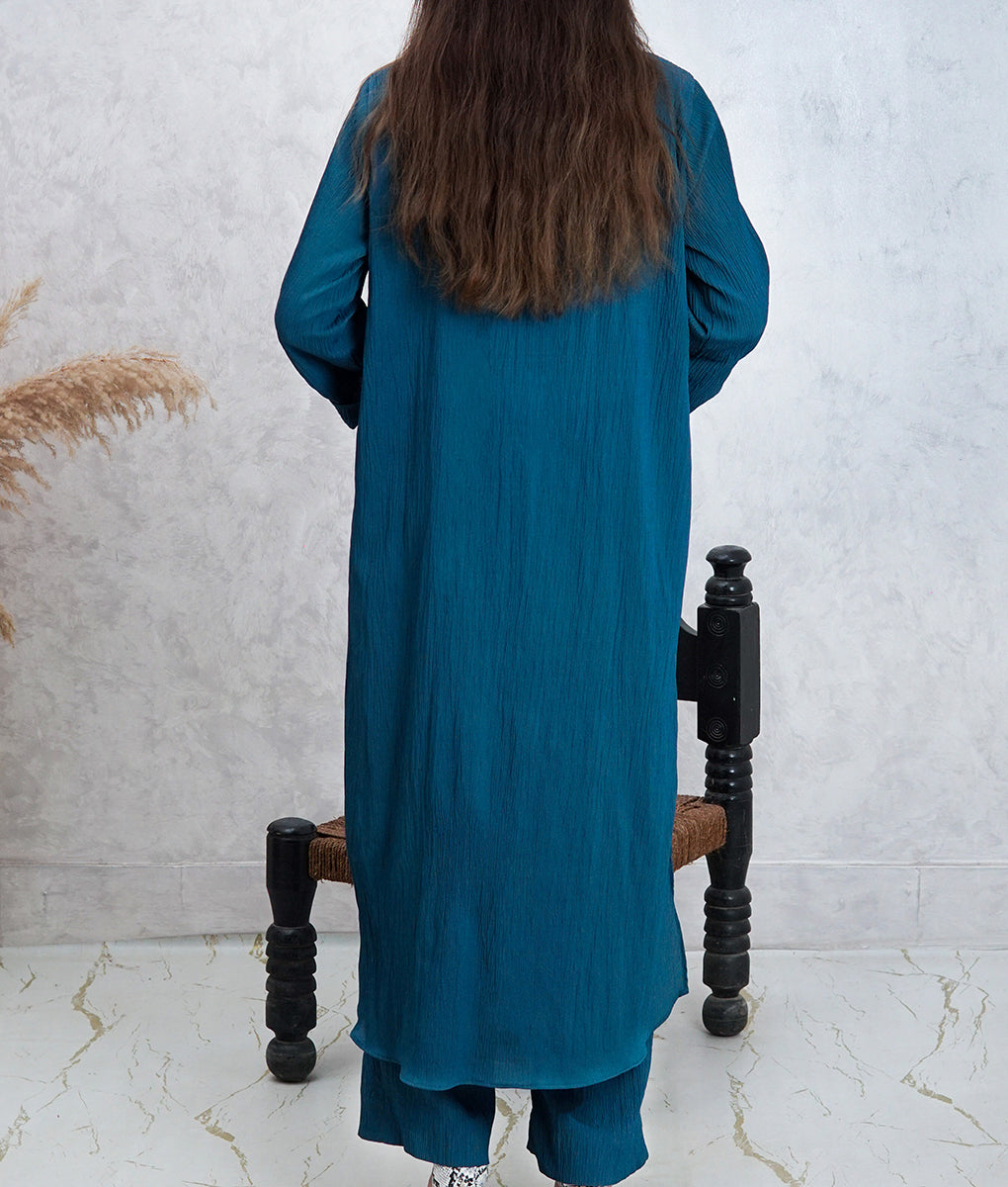 2 Piece Stone Blue Embroidered Co-Ord Set by Winara