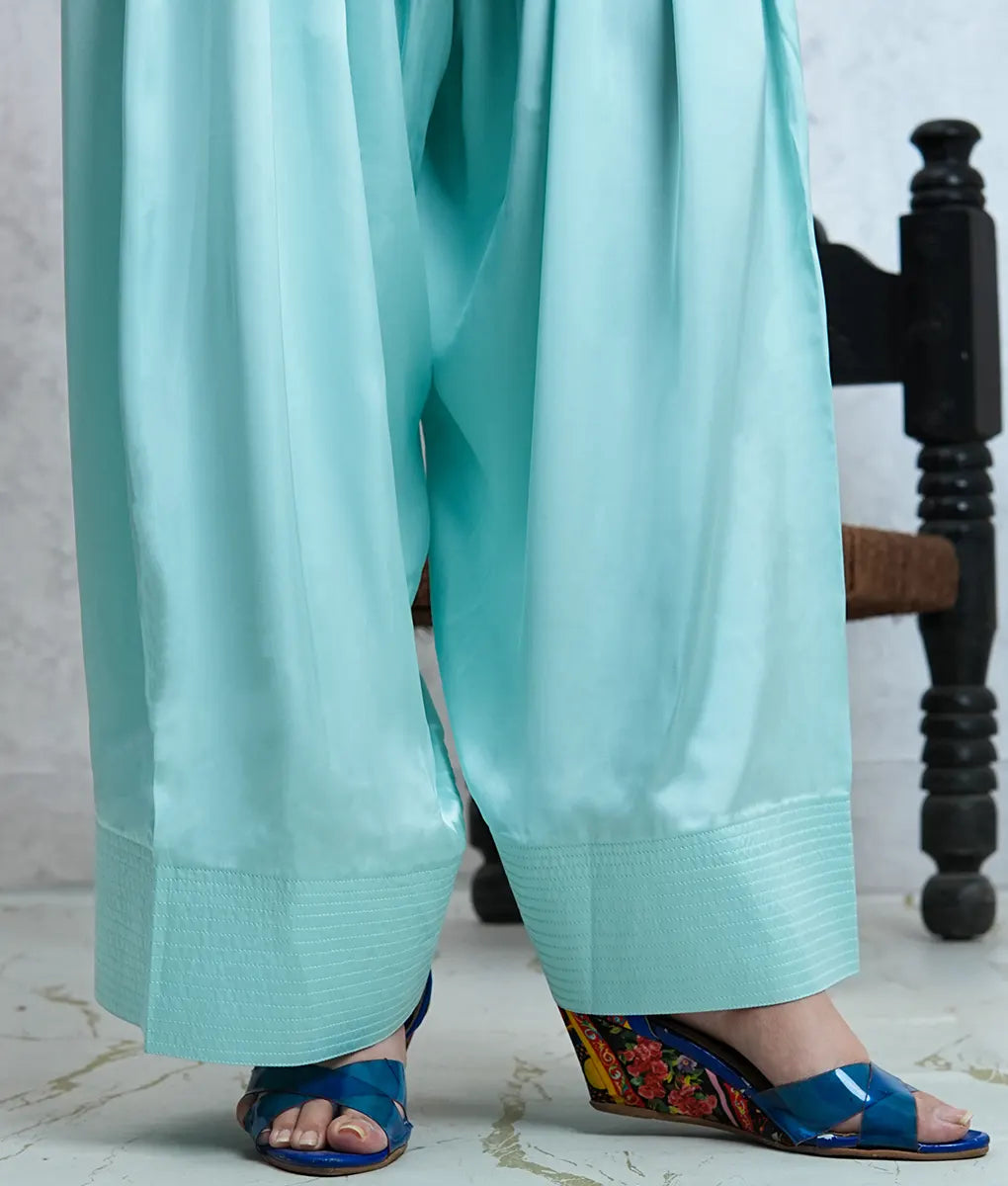 3 Piece Light Green Embroidered Silk Suit by Winara